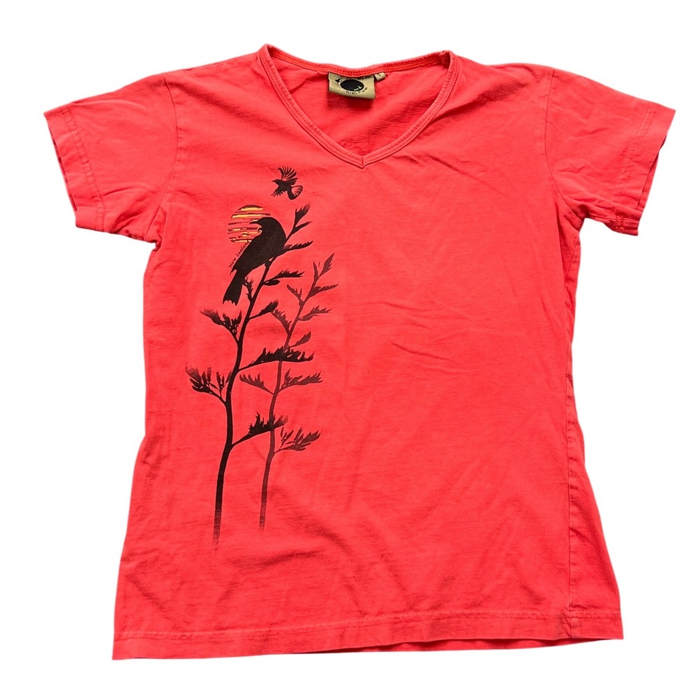Kiwi Planet T-Shirt Womens Small Red New Zealand Waitomo Glowworm Caves V-Neck